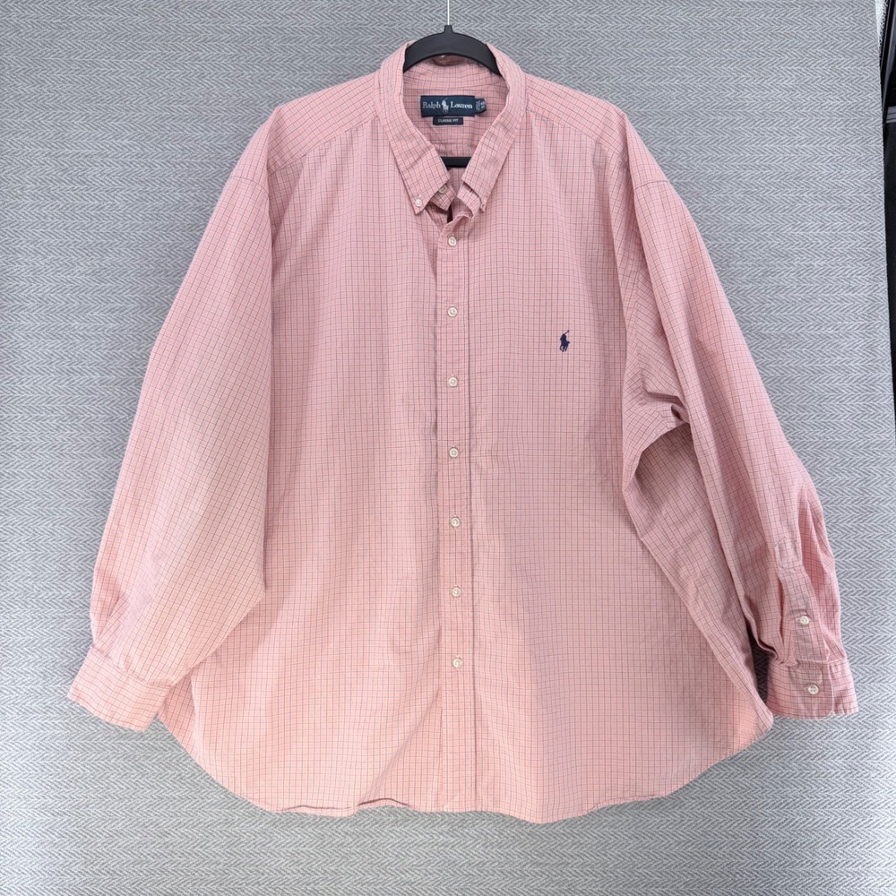Ralph Lauren Classic Fit Shirt Mens 4XB Pink Blue Tattersall Check Button Down